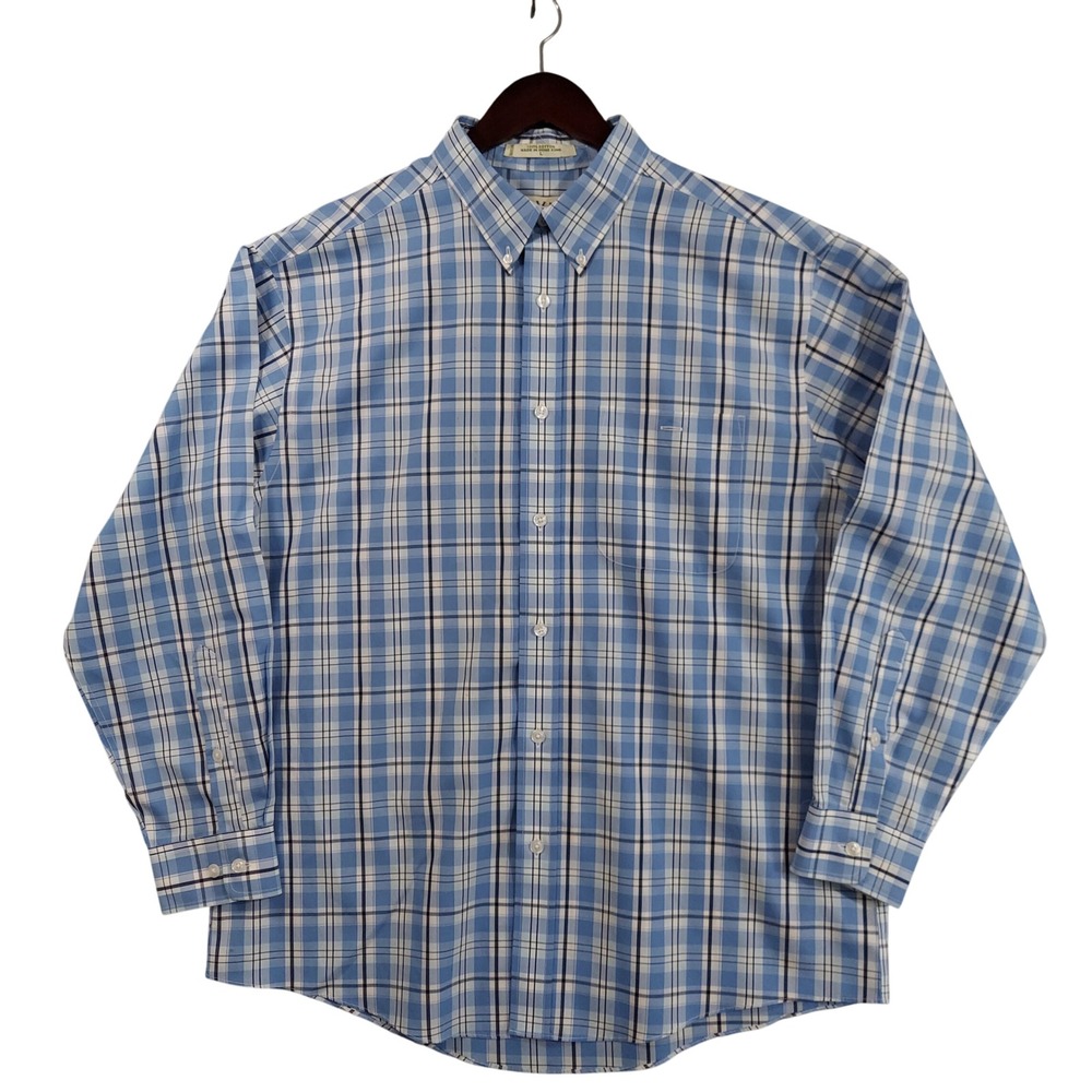 Orvis Button Down Shirt Men Large Blue Plaid Long Sleeve 100% Cotton 12574 NEW